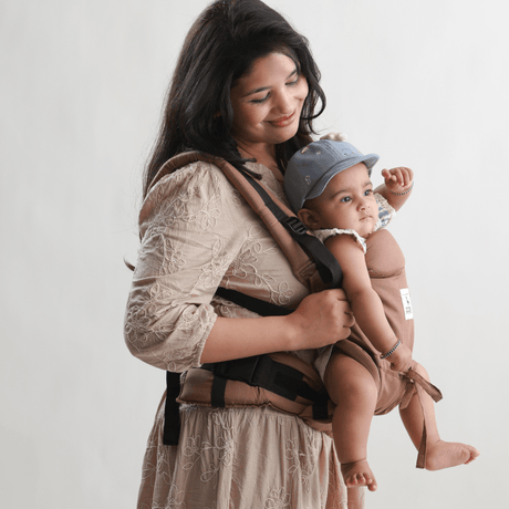 Zoey Baby Carriers Fully Adjustable Zoey’s Baby Carrier, Made Of Linen Cotton, Safe & Ergonomic, 3 Carry Positions, for 4 Months to 3 Year Old Baby (Brown Color)