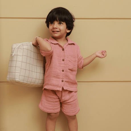 Zoey baby sets & suits Pink Puddle Muslin Co-ord Set (Loungewear for Babies)