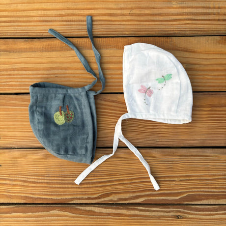 Zoey Bonnet Hats Muslin Newborn Bonnet Hats (Blue & White) Without Frills