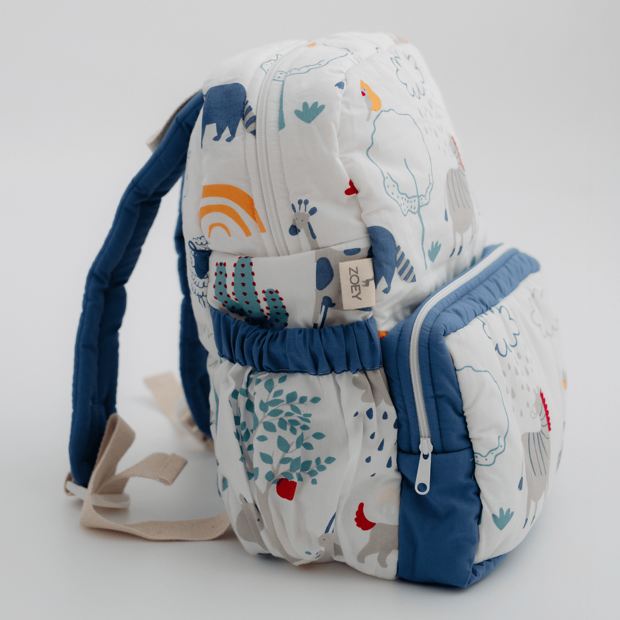 Zoey bonsai backpack Blue Piping / 1 - 2 Years Happy Animal Tribe School Bag (Personalise)