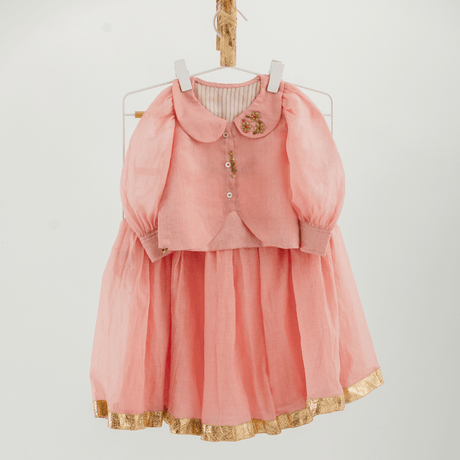 Zoey Ethnic Wear Blush Chanderi Whisper - Elegant Baby Lehenga Choli in Pink Chanderi