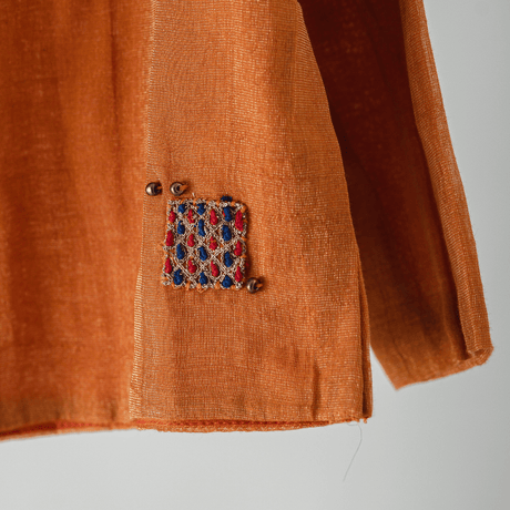 Zoey Ethnic Wear Chanderi Agni - Charming Baby Boy Short Kurta Pajama Set in Rust Chanderi