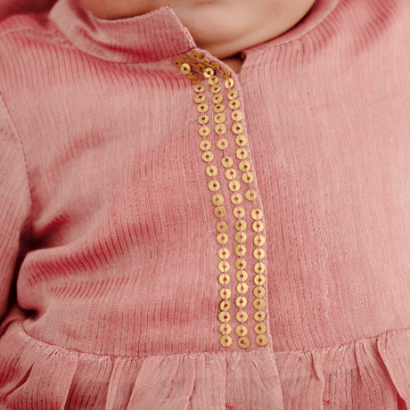 Zoey Ethnic Wear Chanderi Cuddle - Elegant Newborn Ethnic Dress Set in Blush Chanderi (Jamna Set)
