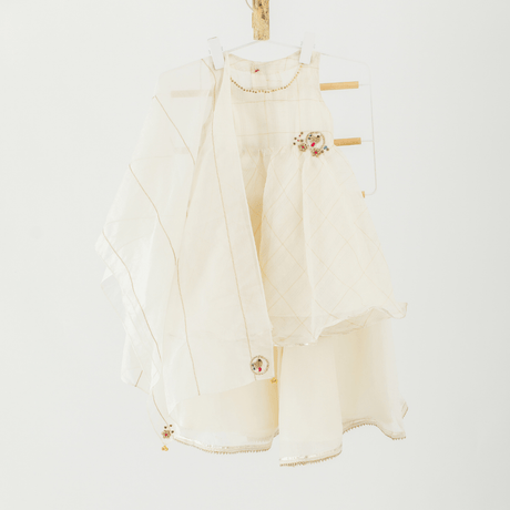 Zoey Ethnic Wear Chanderi Gold Aura - Elegant Baby Ethnic Sharara in Ivory Gold Chanderi