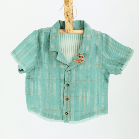 Zoey Ethnic Wear Chanderi Lounge - Baby Boy Shirt Pant Set in Haze Chanderi