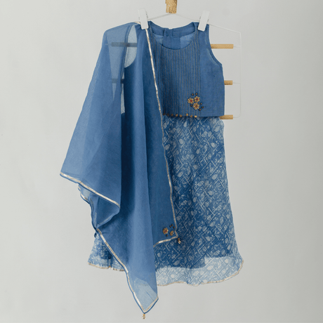 Zoey Ethnic Wear Chanderi Sky - Elegant Baby Ethnic Lehenga in Printed Chanderi