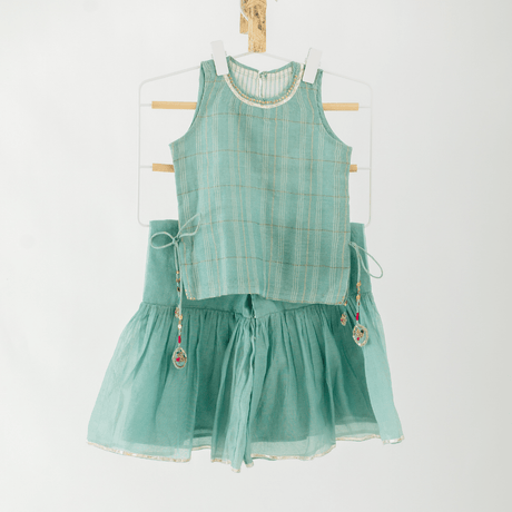 Zoey Ethnic Wear The Haze Story - Elegant Baby Palazzo Set in Haze Green Chanderi
