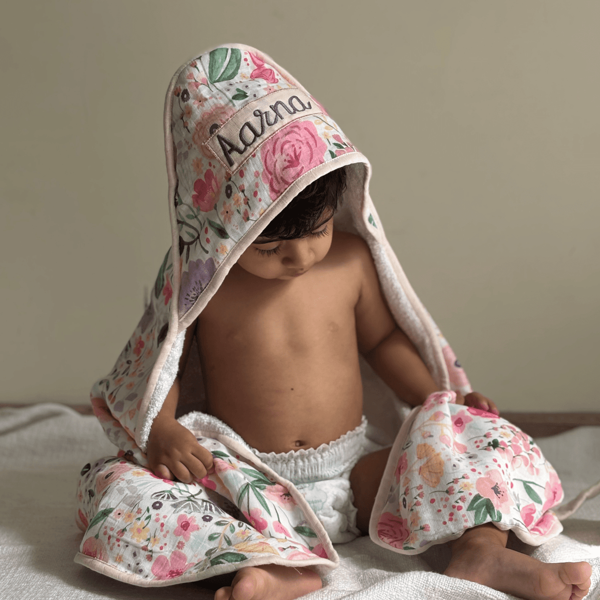 Zoey Hooded towel Medley of Flowers Muslin Hooded Towel (Can be Personalised)