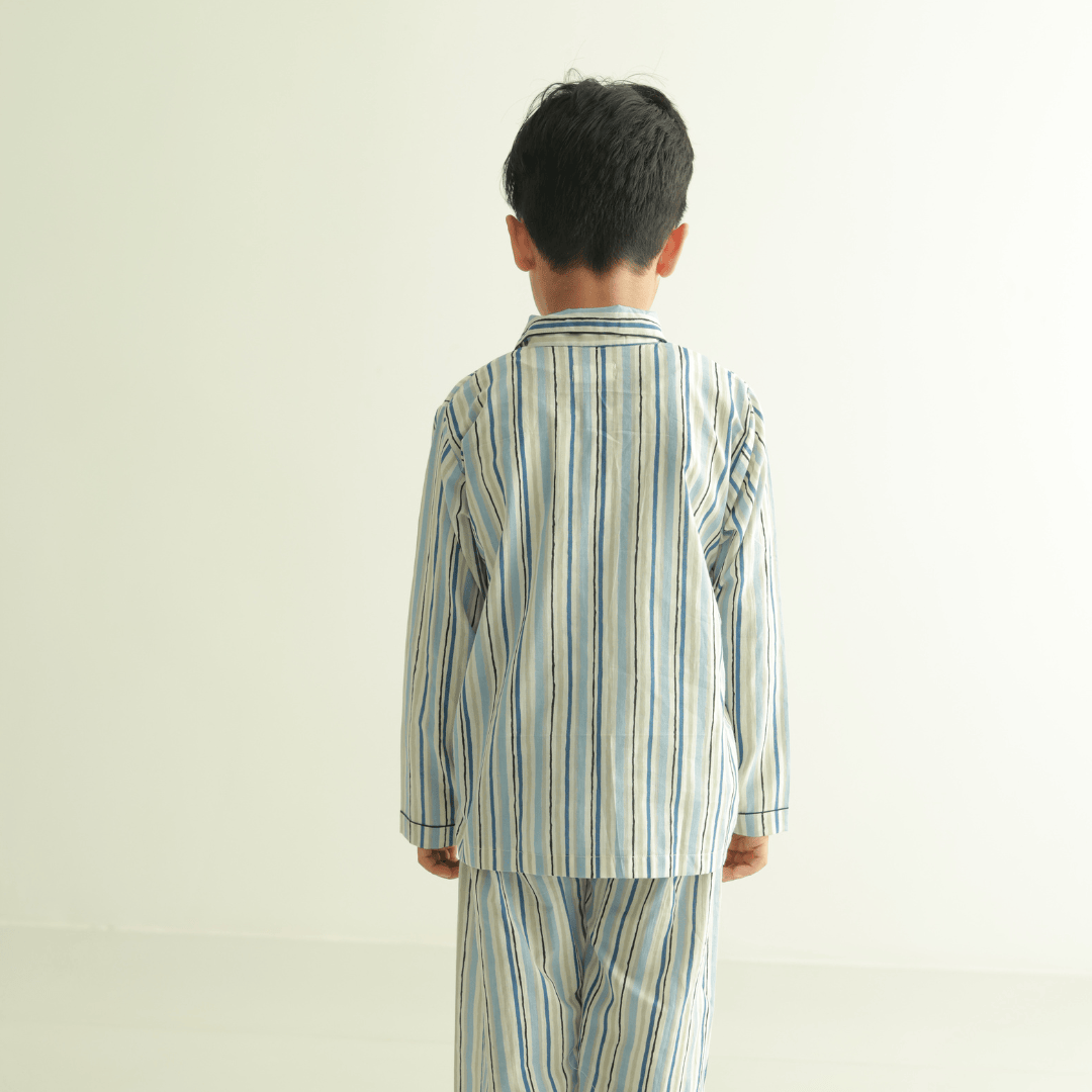 Zoey night suit Ocean Stripe Kids Night Suit (Cotton Cambric)