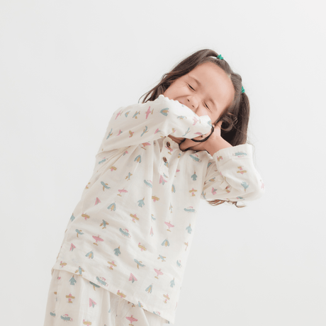 Zoey night suit Paper Plane Dreams Kurta Style Night Suit - PINK (Pure Voile Cotton)