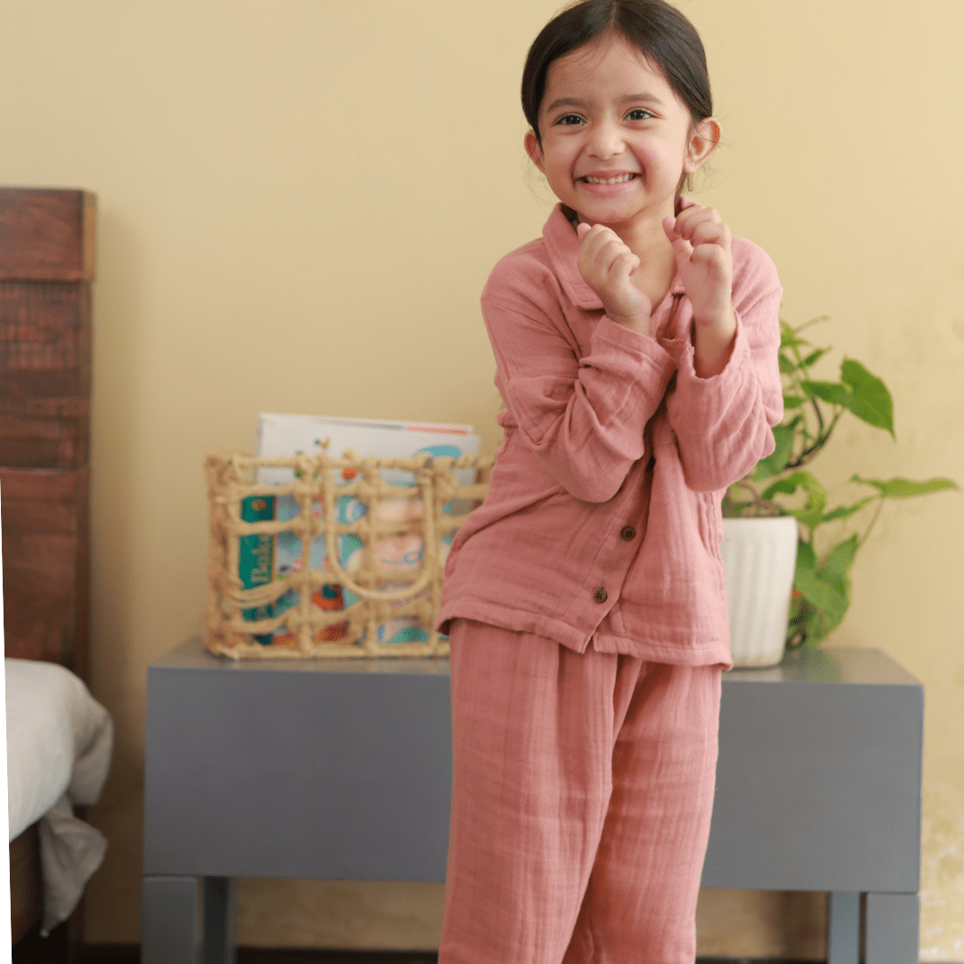 Zoey night suit Sleepy Petal Organic Muslin Nightsuit