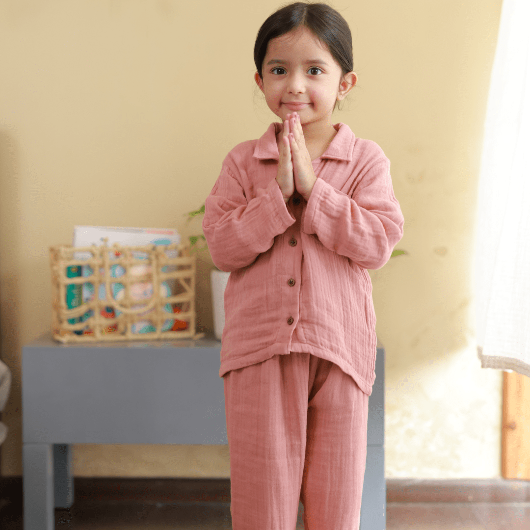 Zoey night suit Sleepy Petal Organic Muslin Nightsuit