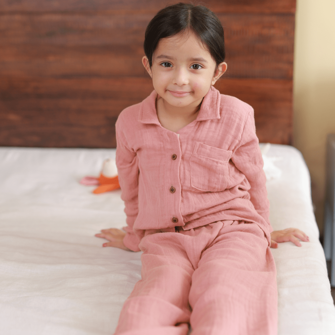 Zoey night suit Sleepy Petal Organic Muslin Nightsuit