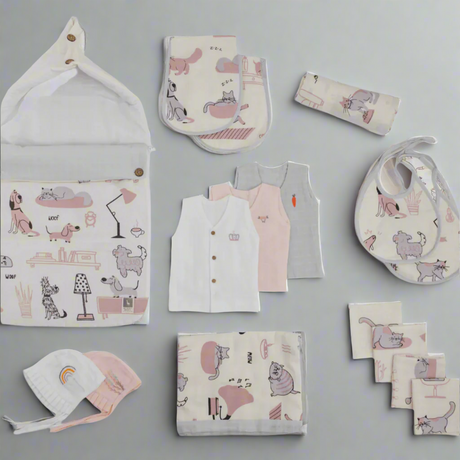 Zoey save on combos Hospital Bag Must Haves Combo - Woofles & Purrito (total 16 Muslin Items)