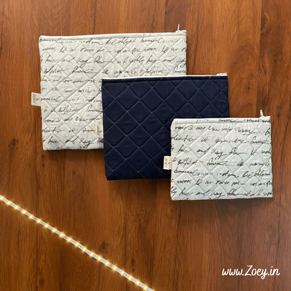 Zoey travel pouch Fancy Script Quilted Pouch Set