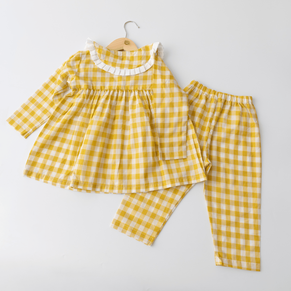 Zoey night suit Golden Gingham Kids Night Suit (Personalised)