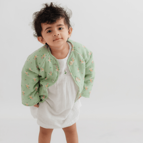 Full Sleeve Muslin Winter Jacket (Green Floral)