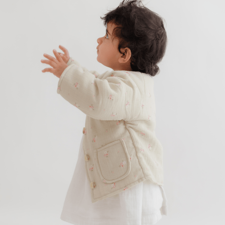 Full Sleeve Muslin Winter Jacket (Grey Floral)