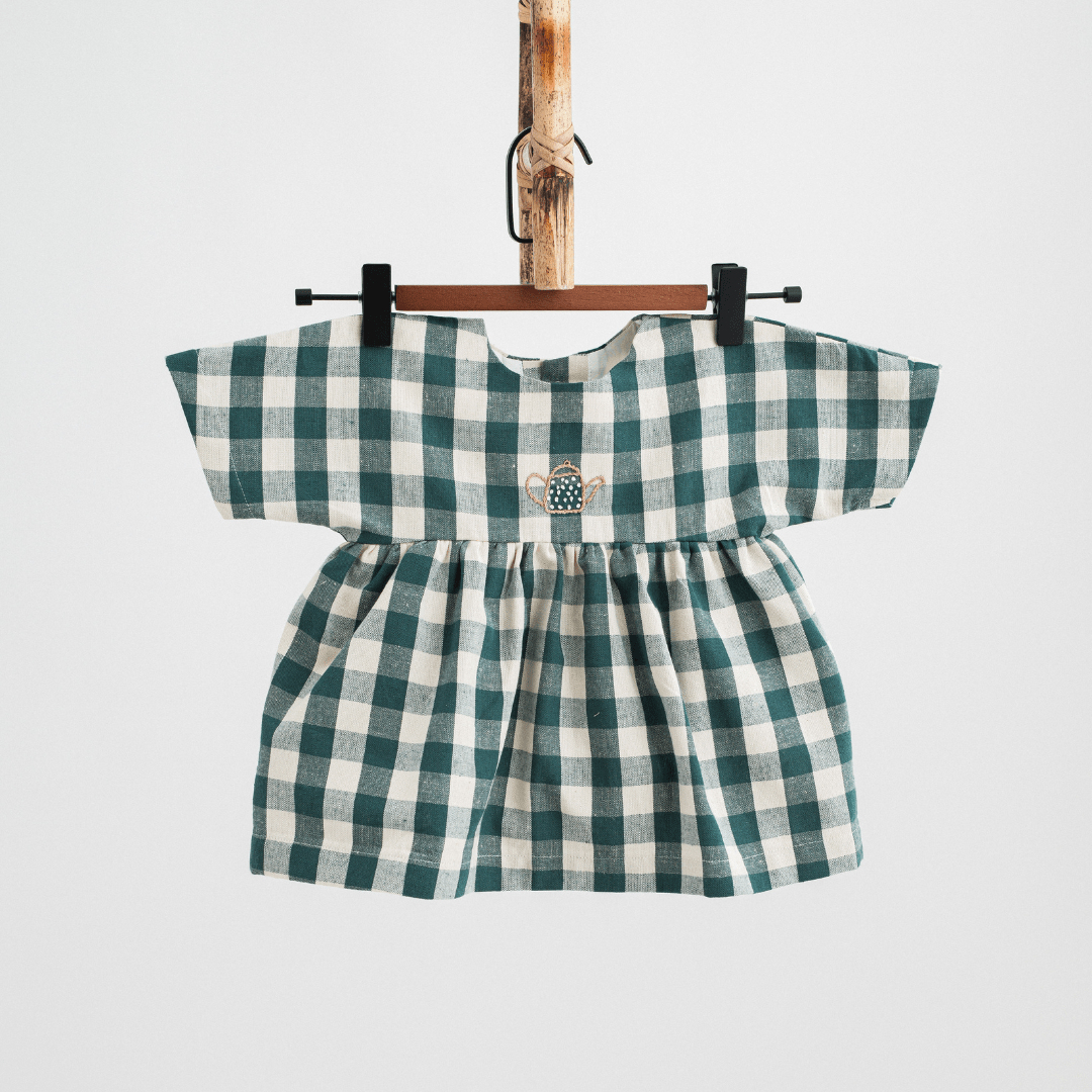 Green Checkerboard Joy Dress (Pure Cotton) + Matching Underpants