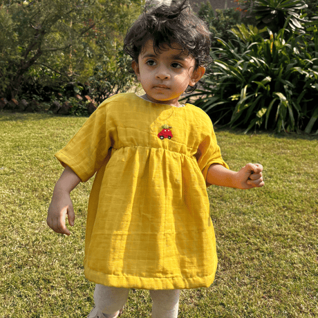 Zoey baby dress Organic Muslin Mustard Glow Dress + Matching Underpants (Christmas Edition)