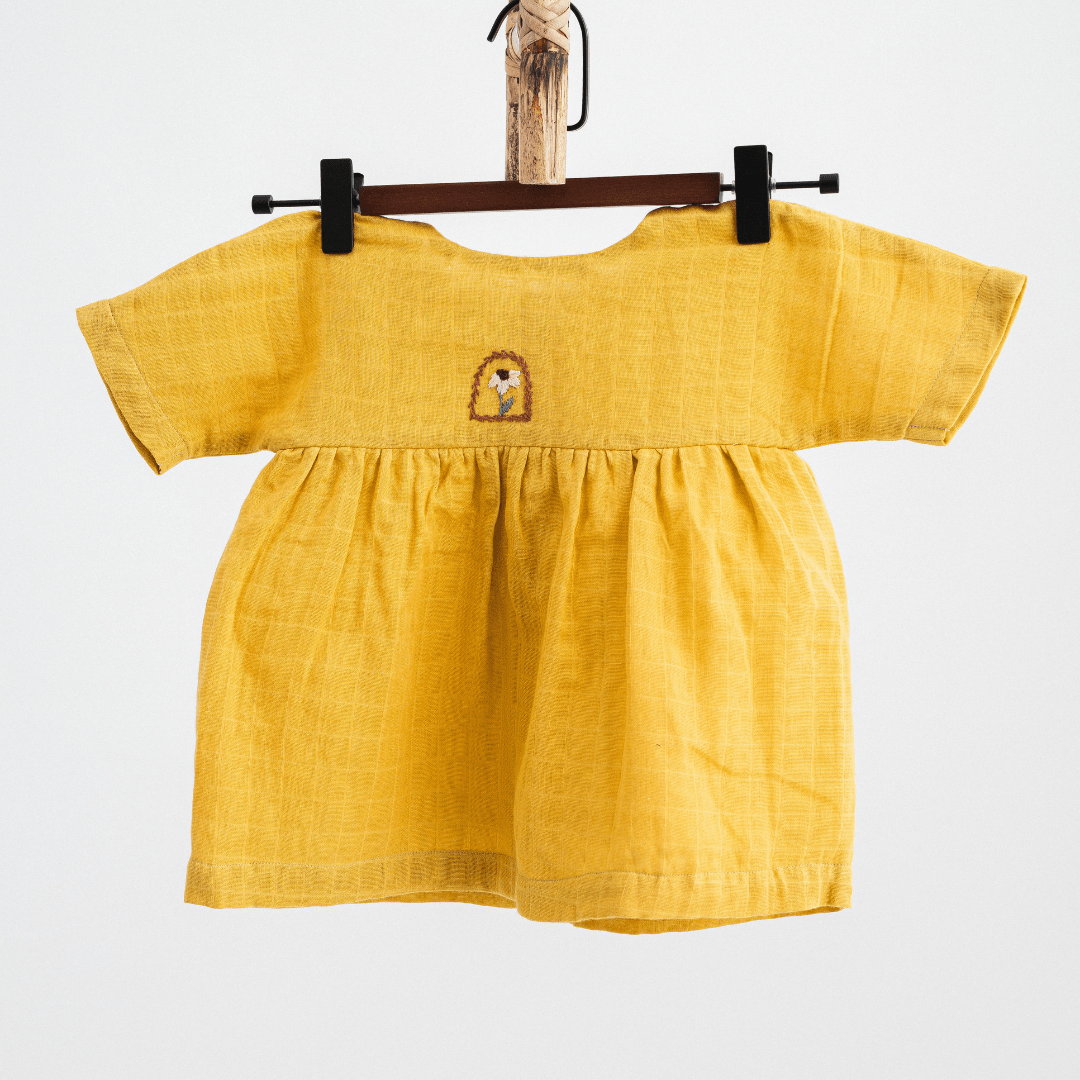 mustard yellow infant dress Organic Muslin Mustard Glow Dress + Matching Underpants – Zoey