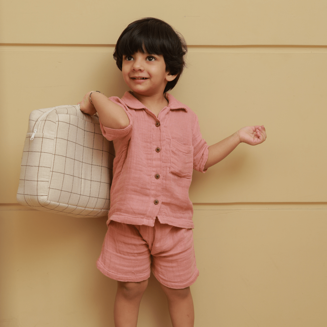 Zoey baby sets & suits Pink Puddle Muslin Co-ord Set (Loungewear for Babies)