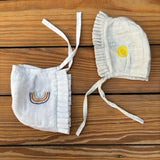 Zoey Bonnet Hats Muslin Newborn Bonnet Hats (Grey & White)