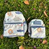 Zoey bonsai backpack Blue Piping / 1 - 2 Years Happy Animal Tribe School Bag (Personalise)