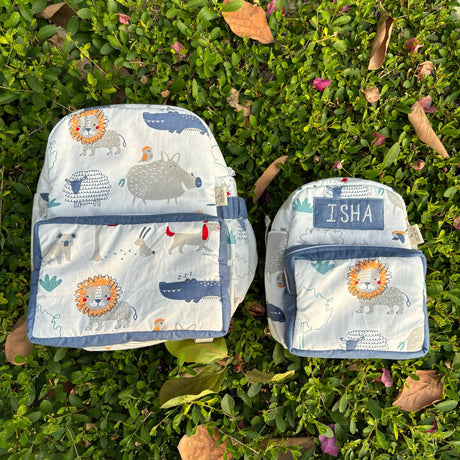 Zoey bonsai backpack Blue Piping / 1 - 2 Years Happy Animal Tribe School Bag (Personalise)