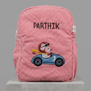 S size Handcrafted Little Racer Lion School Bag (Personalise) — 1 to 2 years