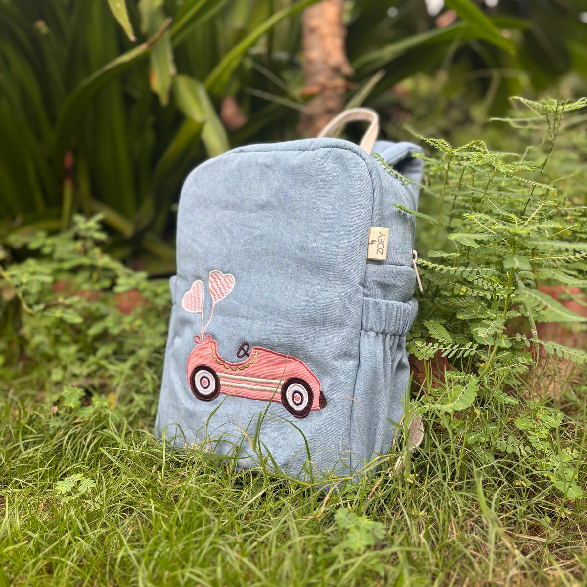 Zoey bonsai backpack Pink Pitstop Denim Backpack School Bag (Personalise)