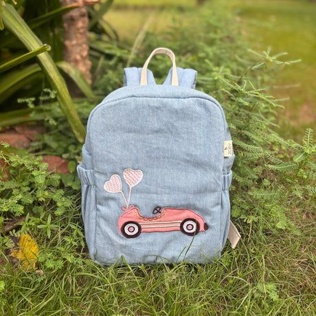Zoey bonsai backpack Pink Pitstop Denim Backpack School Bag (Personalise)