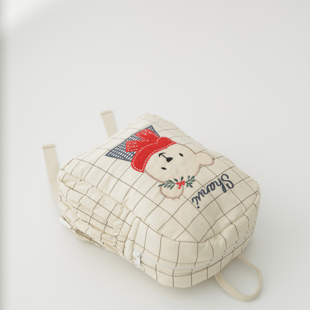 Zoey bonsai backpack Winter Bear Embroidered School Bag – Limited Christmas Edition (Personalise)