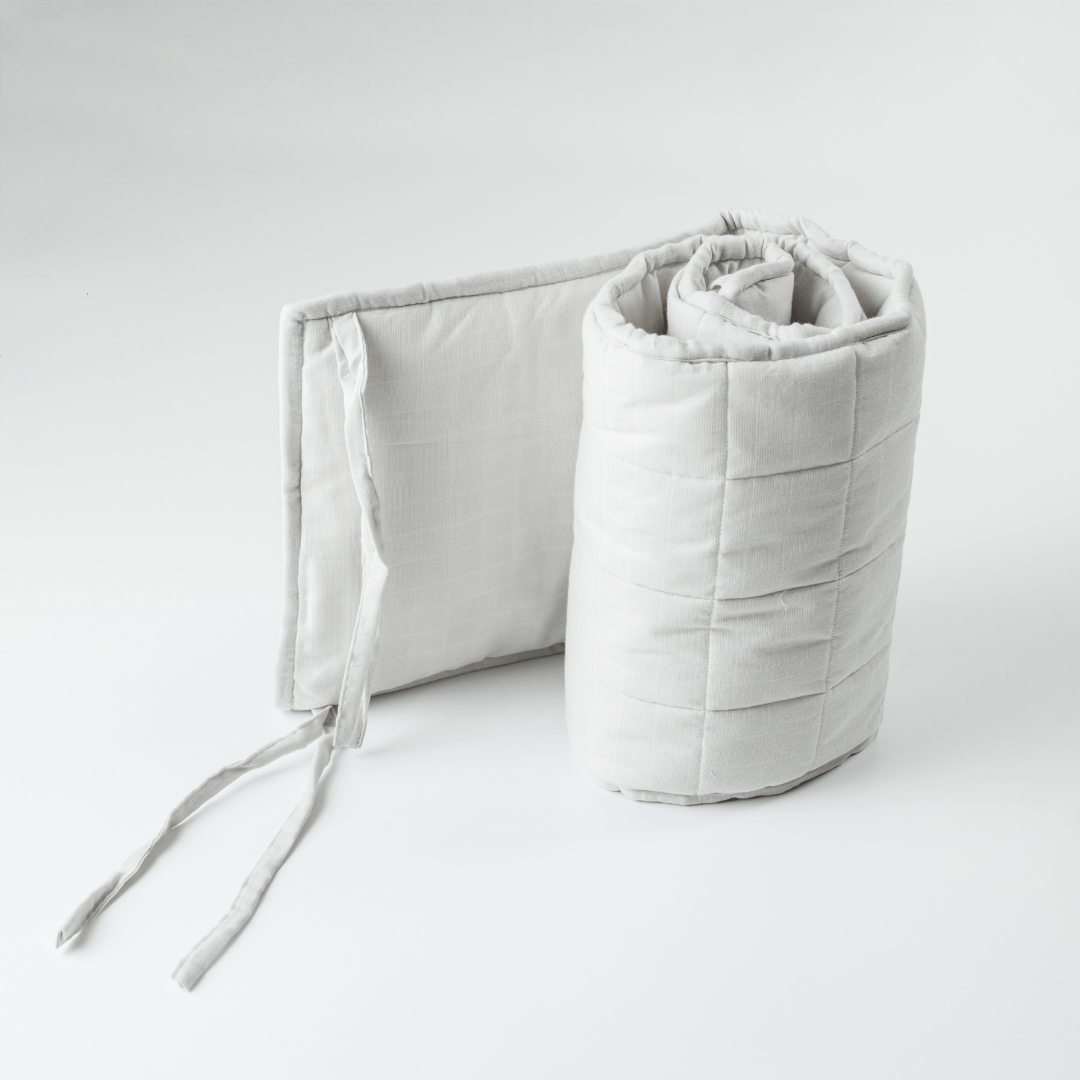 Muted Grey Cot Bumper Quilted Organic Muslin Zoey