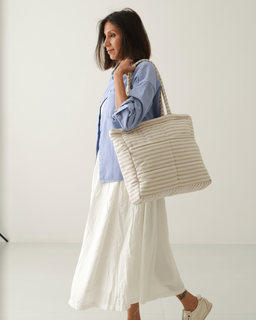 Zoey diaper bag Almond Stripe Tote Diaper Bag (100% Cotton)