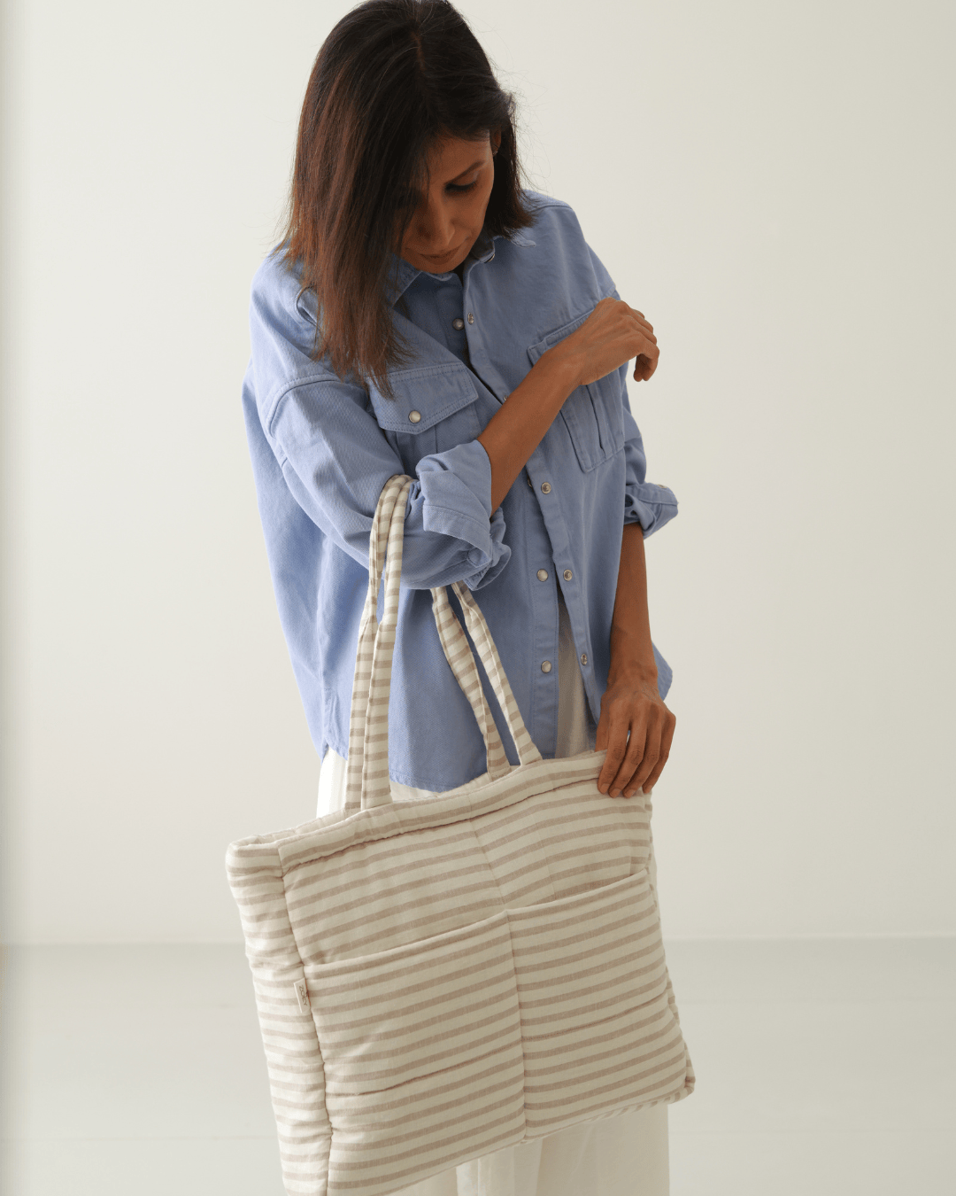 Zoey diaper bag Almond Stripe Tote Diaper Bag (100% Cotton)
