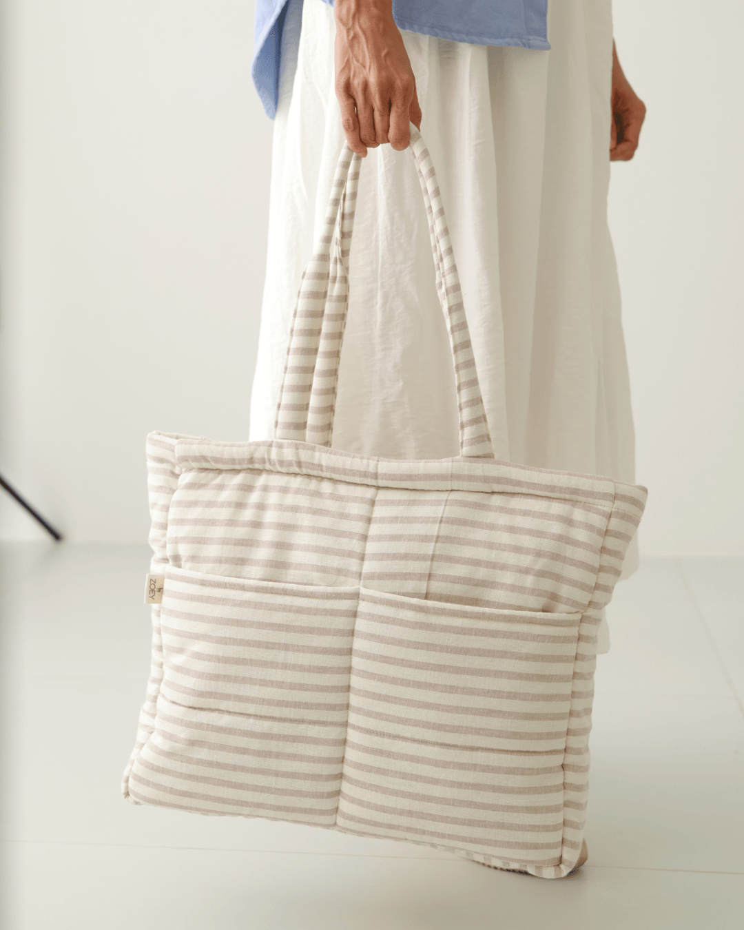 Zoey diaper bag Almond Stripe Tote Diaper Bag (100% Cotton)
