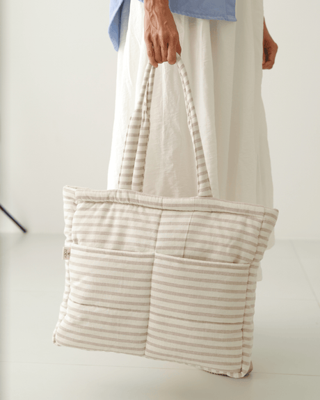 Zoey diaper bag Almond Stripe Tote Diaper Bag (100% Cotton)