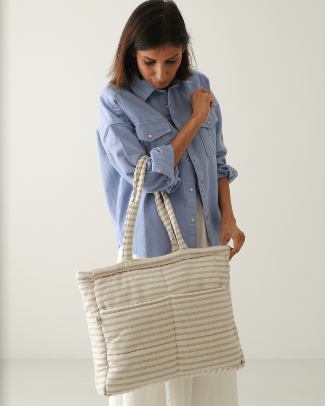 Zoey diaper bag Almond Stripe Tote Diaper Bag (100% Cotton)