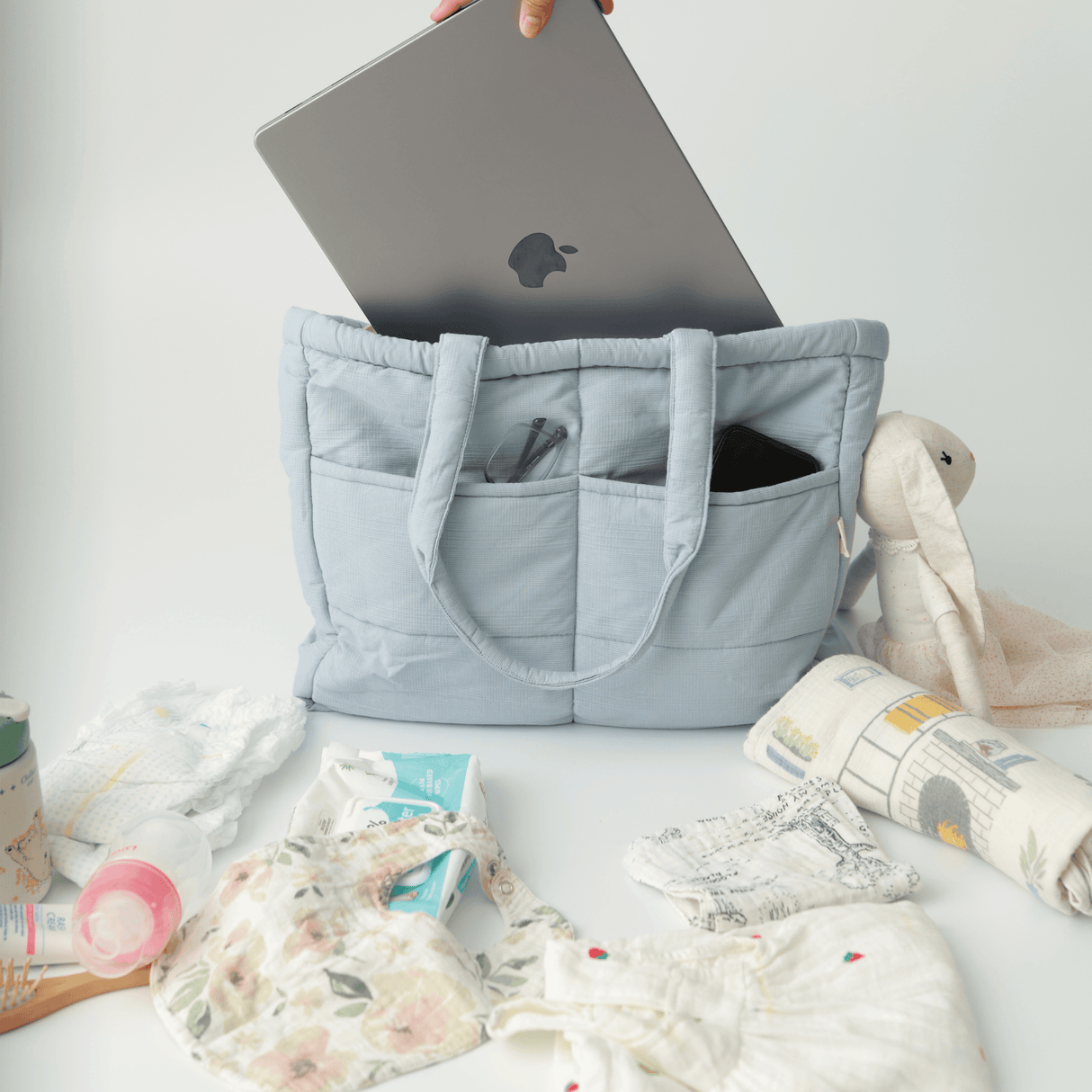 Zoey diaper bag Almond Stripe Tote Diaper Bag (100% Cotton)