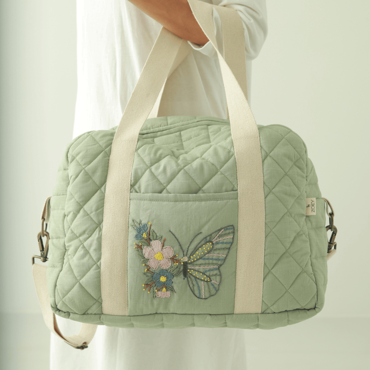 Zoey diaper bag Hand Embroidered Butterfly Flutter Diaper Bag