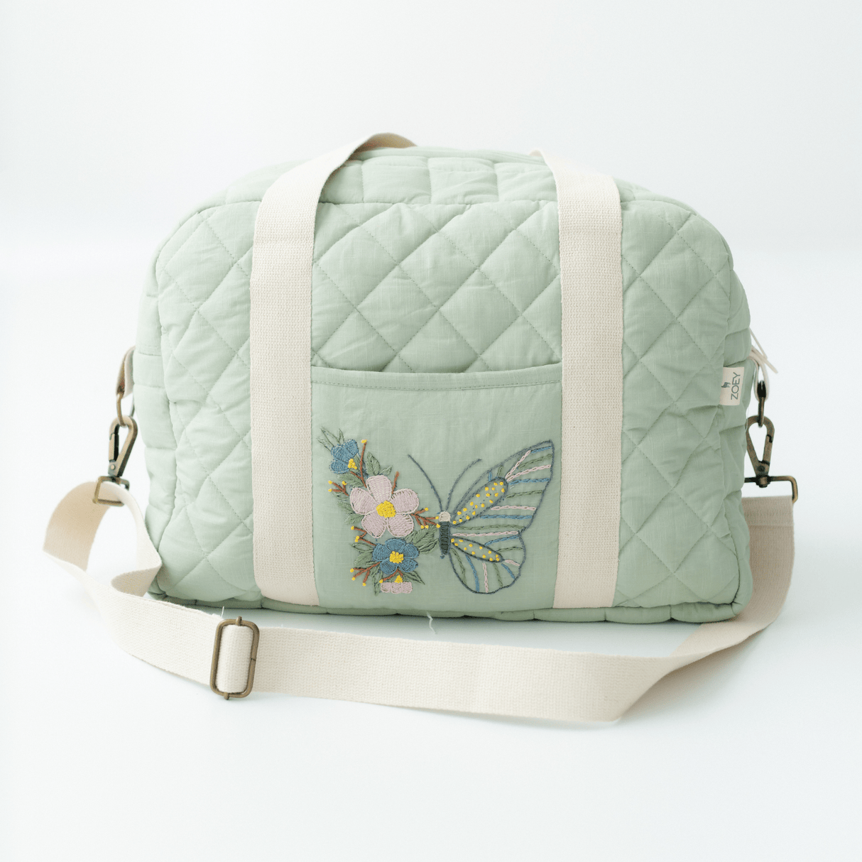 Zoey diaper bag Hand Embroidered Butterfly Flutter Diaper Bag