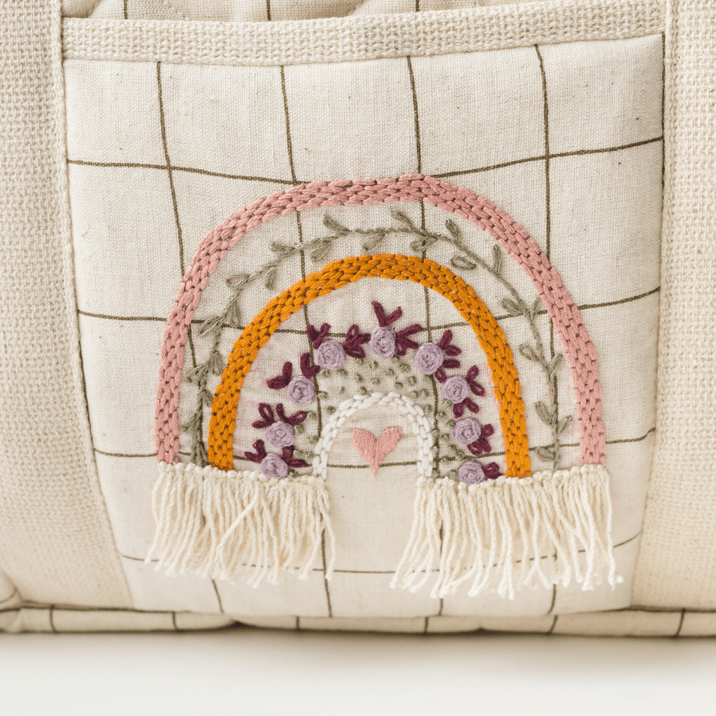 Zoey diaper bag Hand Embroidered Rainbow Diaper Bag