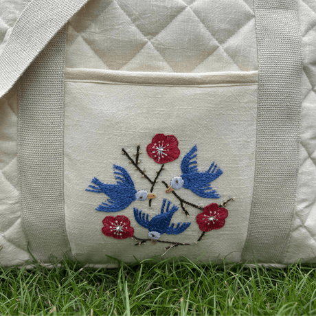 Zoey diaper bag Hand Embroidered Songbirds Perch Diaper Bag (Pure Cotton)