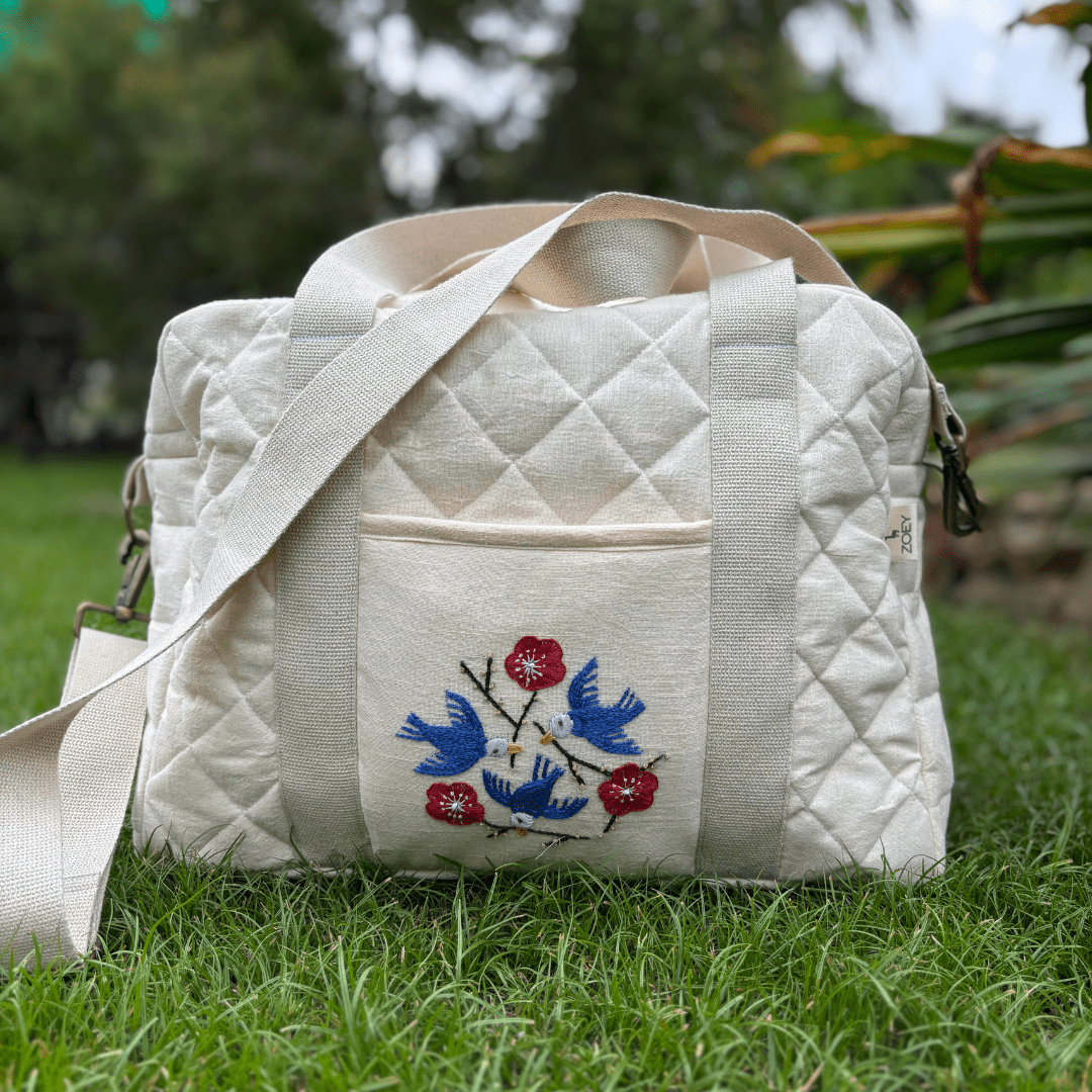 Zoey diaper bag Hand Embroidered Songbirds Perch Diaper Bag (Pure Cotton)