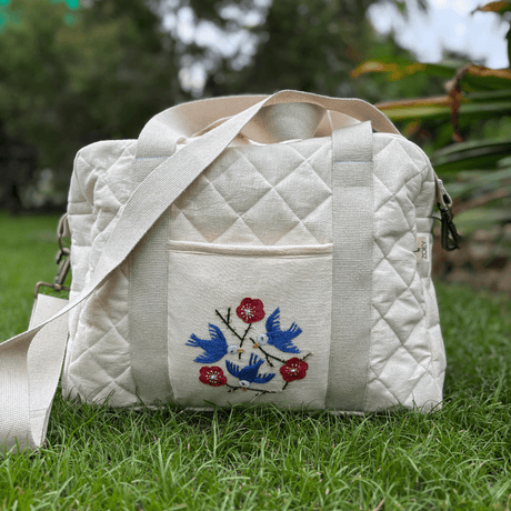 Zoey diaper bag Hand Embroidered Songbirds Perch Diaper Bag (Pure Cotton)