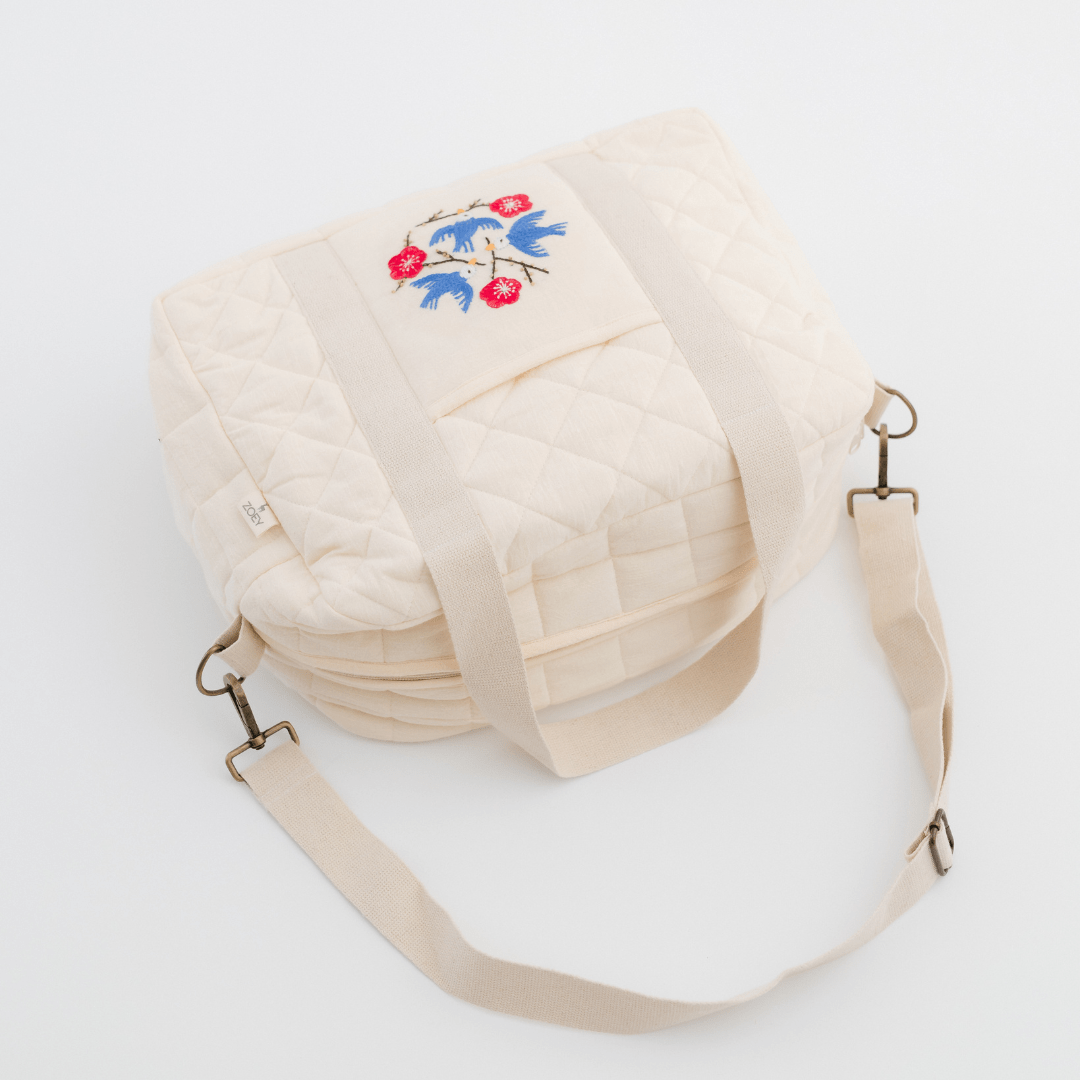 Zoey diaper bag Hand Embroidered Songbirds Perch Diaper Bag (Pure Cotton)