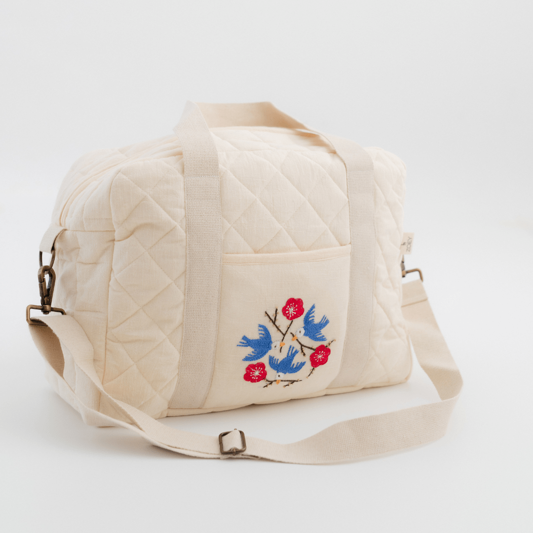 Zoey diaper bag Hand Embroidered Songbirds Perch Diaper Bag (Pure Cotton)