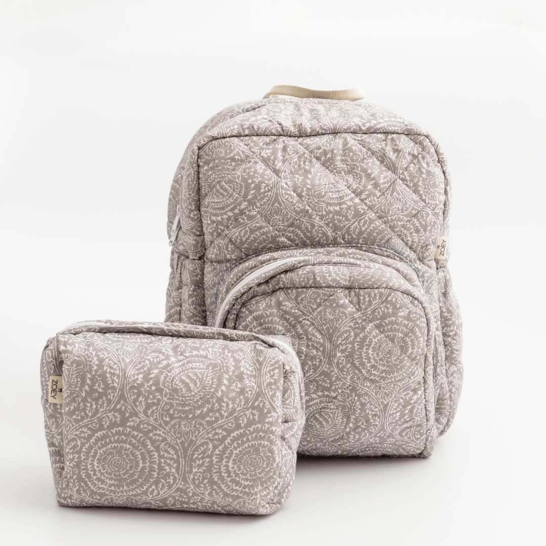 Zoey diaper bag NatureNest Quilted Cotton Backpack (Laptop + Diaper Bag)