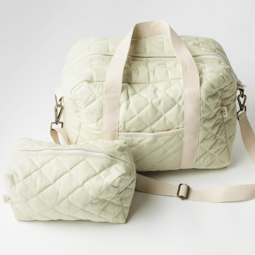 Tea Green Quilted Diaper Bag (100% Cotton)